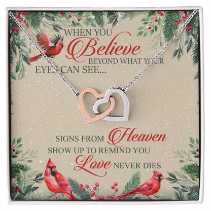 When You Believe Beyond What Your Eyes Interlocking Hearts Necklace Message Card