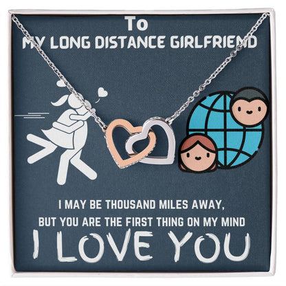 Gift For Long Distance Girlfriend Interlocking Hearts Necklace