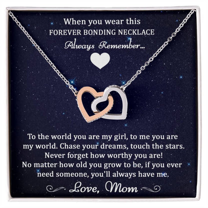 Forever Bonding Heart Necklace Gift Set - To My Daughter You Are My World Interlocking Hearts Necklace