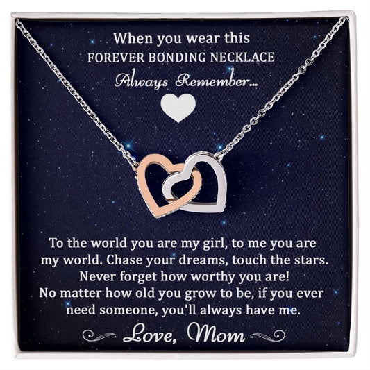 Forever Bonding Heart Necklace Gift Set - To My Daughter You Are My World Interlocking Hearts Necklace