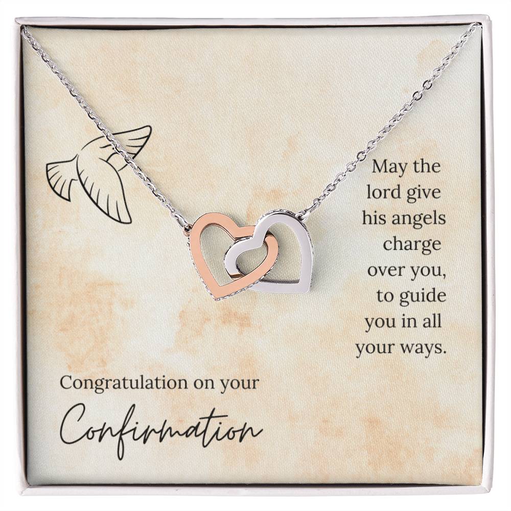 Congratulation On Your Confirmation - May The Lord Give His Angels Charge Over You To Guide You In All Your Ways - Necklace Interlocking Hearts Necklace