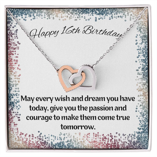 16Th Birthday-Rainbow Sparkle-Daughter Granddaughter Sister Interlocking Hearts Necklace