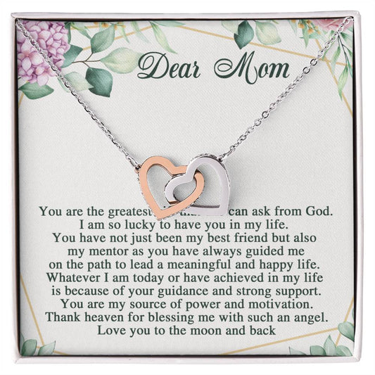 Dear Mom Interlocking Hearts Necklace Message Card