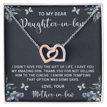 Daughter In Law Funny Gift Necklace From Mother In Law Interlocking Hearts Necklace