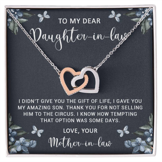Daughter In Law Funny Gift Necklace From Mother In Law Interlocking Hearts Necklace