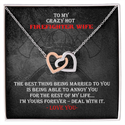 Crazy Hot Firefighter Wife Necklace Gift Interlocking Hearts Necklace