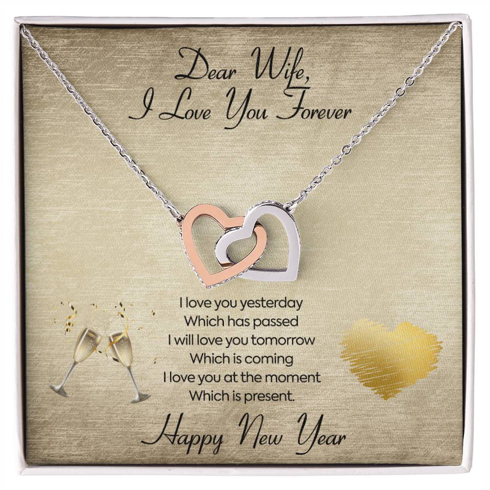 To My Wife Necklace -I Will Love You Forever Interlocking Hearts Necklace