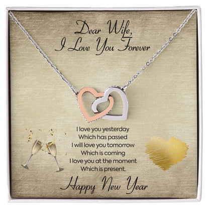 To My Wife Necklace -I Will Love You Forever Interlocking Hearts Necklace