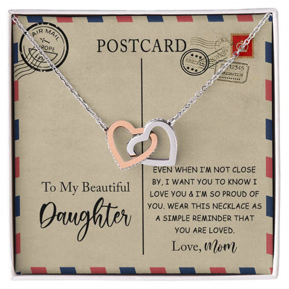 Gift For Daughter A Postcard Card Interlocking Hearts Necklace