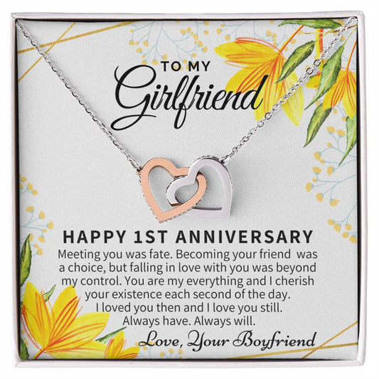 1St Anniversary Gift For Girlfriend Personalized Anniversary Gift One Year Anniversary Gifts 1 Year Anniversary Gift For Girlfriend Interlocking Hearts Necklace
