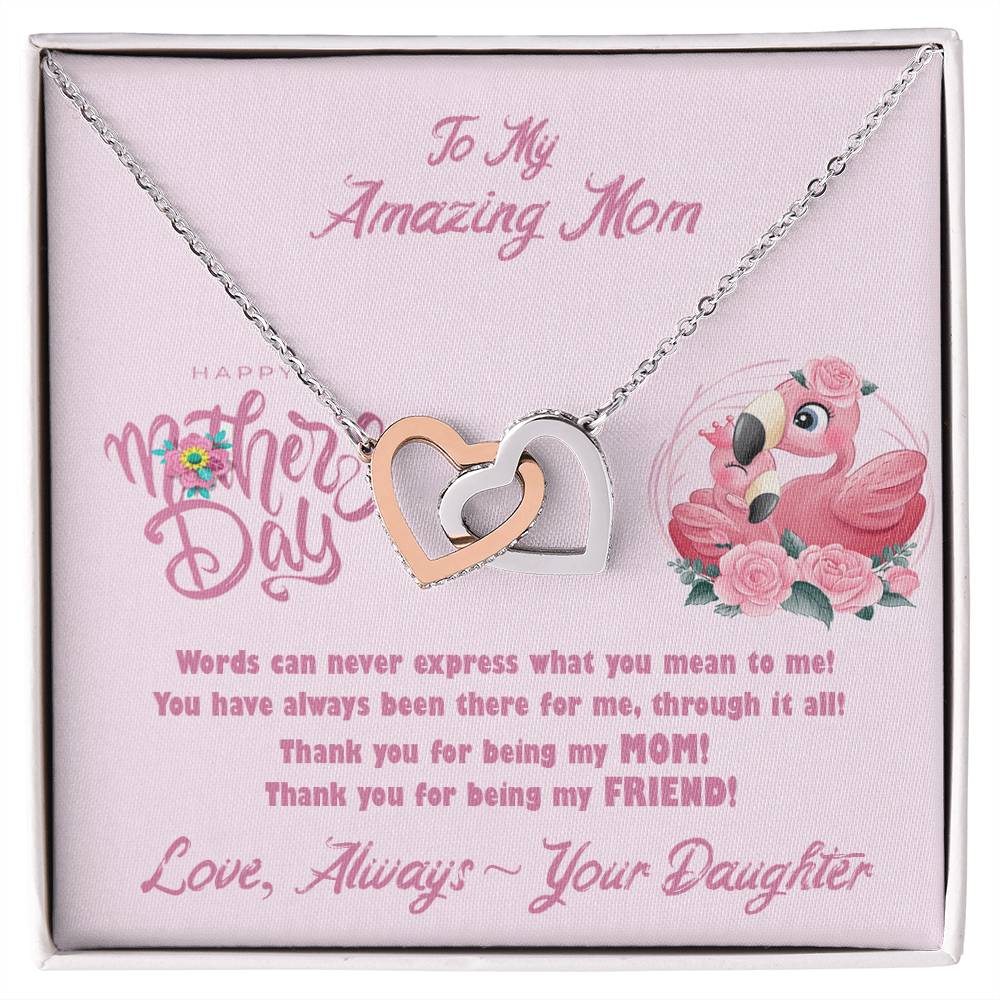 Flamingo Mom'S Day Two Hearts Necklace Interlocking Hearts Necklace