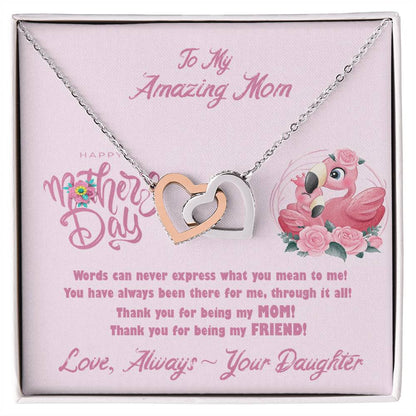 Flamingo Mom'S Day Two Hearts Necklace Interlocking Hearts Necklace