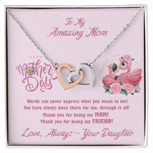 Flamingo Mom'S Day Two Hearts Necklace Interlocking Hearts Necklace