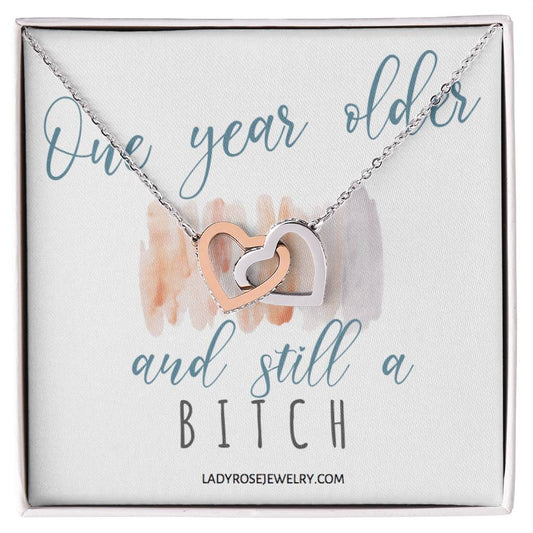 Birthday Bitch Interlocking Hearts Necklace