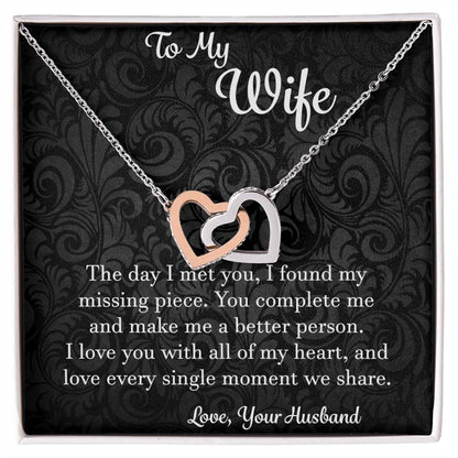 To My Wife The Day I Met You - Love Husband Interlocking Hearts Necklace