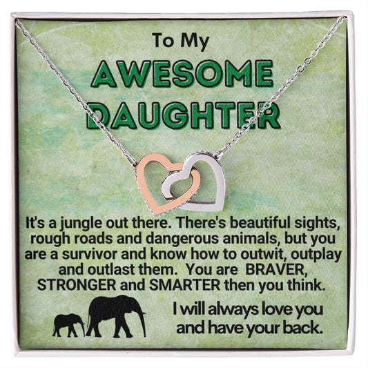 Awesome Daughter Linked Hearts Necklace Gift From Mom Or Dad Interlocking Hearts Necklace