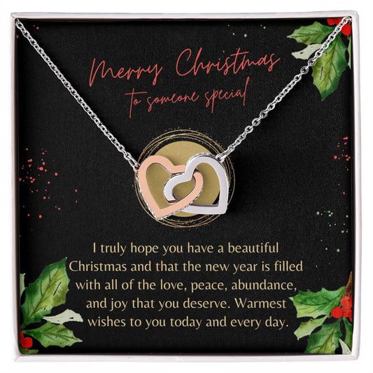 Christmas Interlocking Hearts Necklace Black Holly Someone Special
