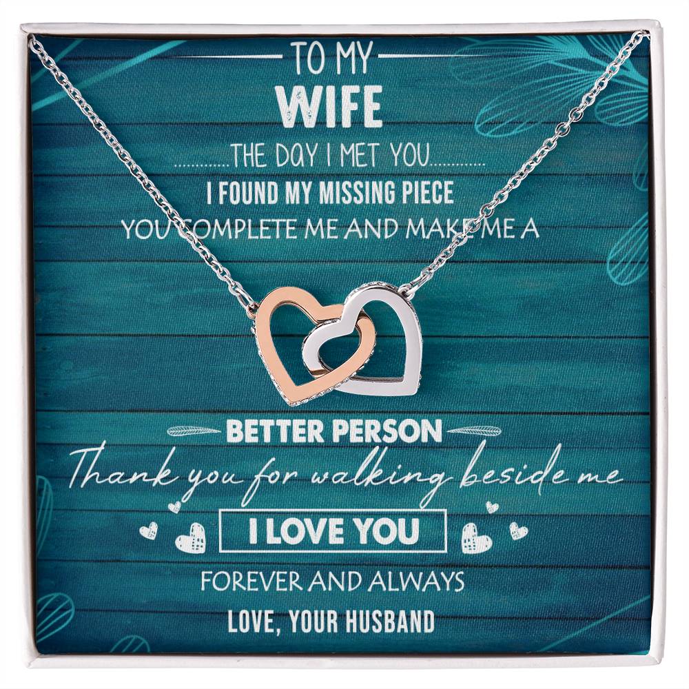 To My Wife Interlocking Hearts Necklace Message Card