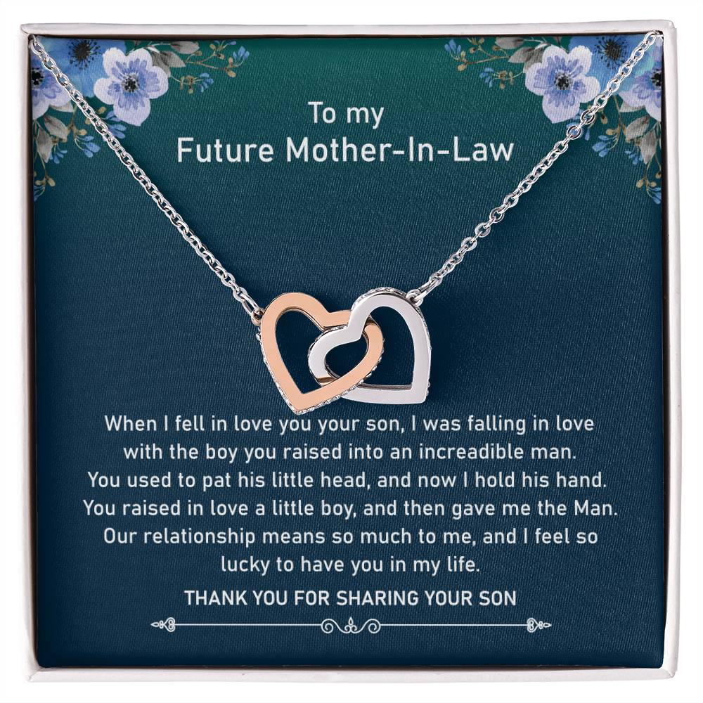 Future Mother In Law - Raised Incredible Man Interlocking Heart Necklace Interlocking Hearts Necklace
