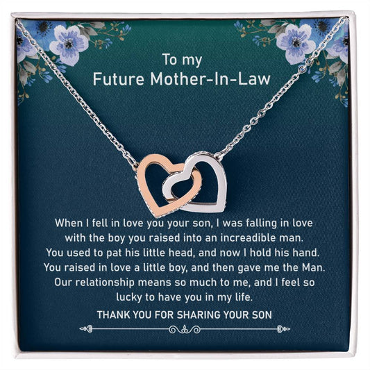 Future Mother In Law - Raised Incredible Man Interlocking Heart Necklace Interlocking Hearts Necklace