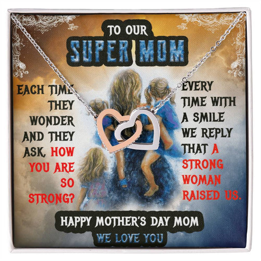 To Our Mom Super Mom Interlocking Hearts Necklace