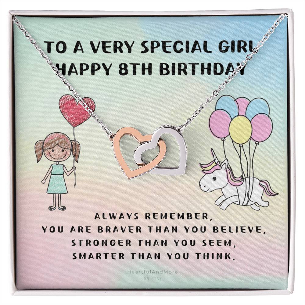 8Th Personalized Birthday Gift Birthstone Name 8Th Birthday Necklace Gift Happy 8Th Birthday Gift Gift For 8 Year Birthday Girl Interlocking Hearts Necklace