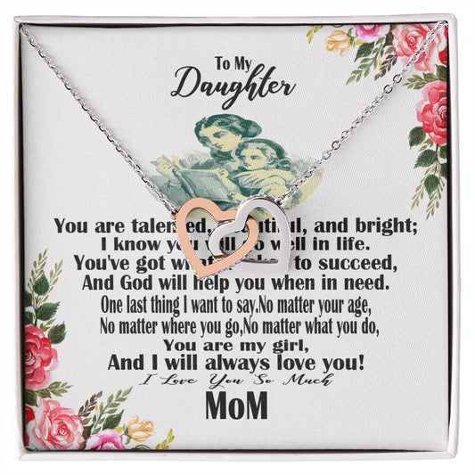 Gift For Daughter Massage Card Design Interlocking Hearts Necklace