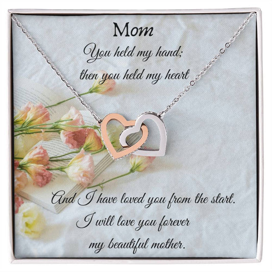 Gift For Mom - Interlocking Heart Necklace With Cubic Zirconia Interlocking Hearts Necklace