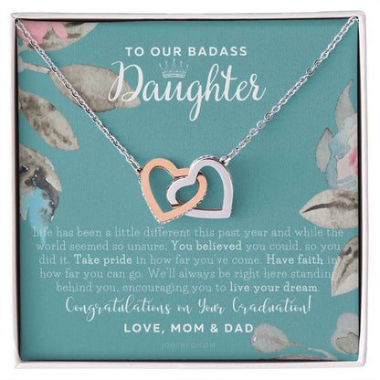 To Our Badass Daughter Straighten Your Crown Necklace Parents Daughter Necklace Daughter Graduation Gift Graduation On Pandemic Interlocking Hearts Necklace