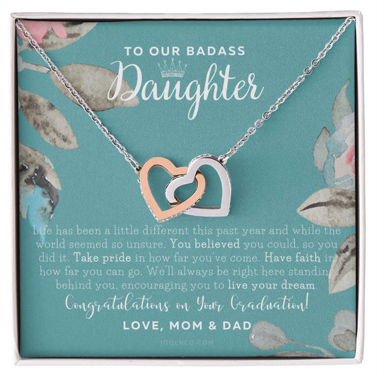 To Our Badass Daughter Straighten Your Crown Necklace Parents Daughter Necklace Daughter Graduation Gift Graduation On Pandemic Interlocking Hearts Necklace