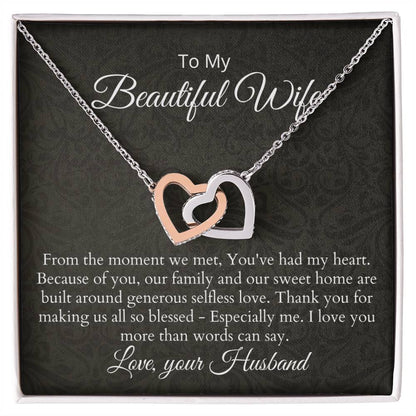 Anniversary Birthday Gift For Wife - Necklace & Message Card Interlocking Hearts Necklace