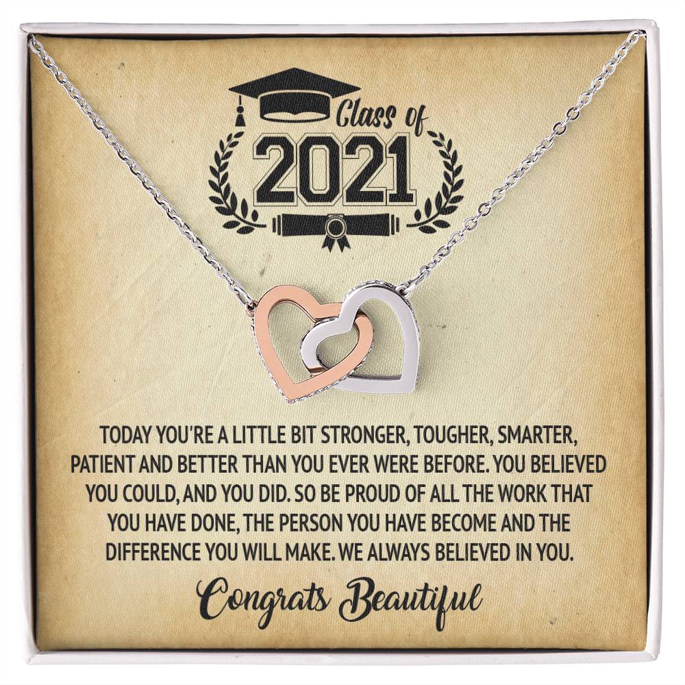 Class Of 2021 - Graduation Interlocking Necklace Interlocking Hearts Necklace