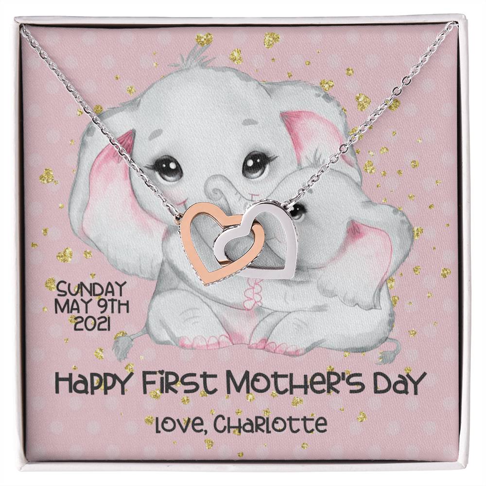 Customizable Happy First Mothers Day Interlocking Hearts Necklace