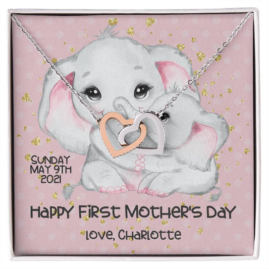 Customizable Happy First Mothers Day Interlocking Hearts Necklace