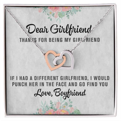 Dear Girlfriend Interlocking Hearts Necklace Message Card