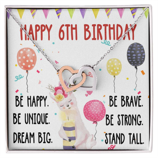 6Th Birthday Necklace Gift For Girl Daughter Birthday Gift For 6 Years Old Teen Birthday Gift Cute Llama Interlocking Hearts Necklace