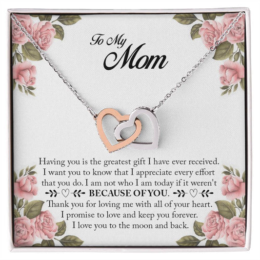 Because Of You Mom Interlocking Hearts Necklace
