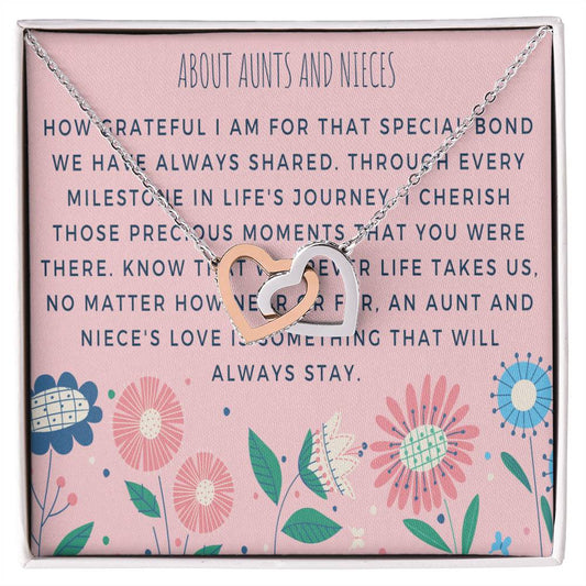 Aunt-Niece Necklace - Heartfelt Card & Jewelry Gift For Birthday Holiday Interlocking Hearts Necklace