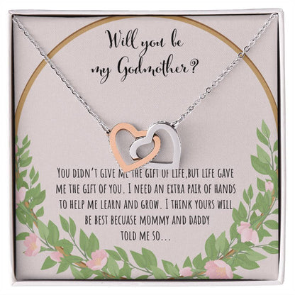 Will You Be My Godmother You Didn'T Give Me The Gift Of Life Interlocking Hearts Necklace