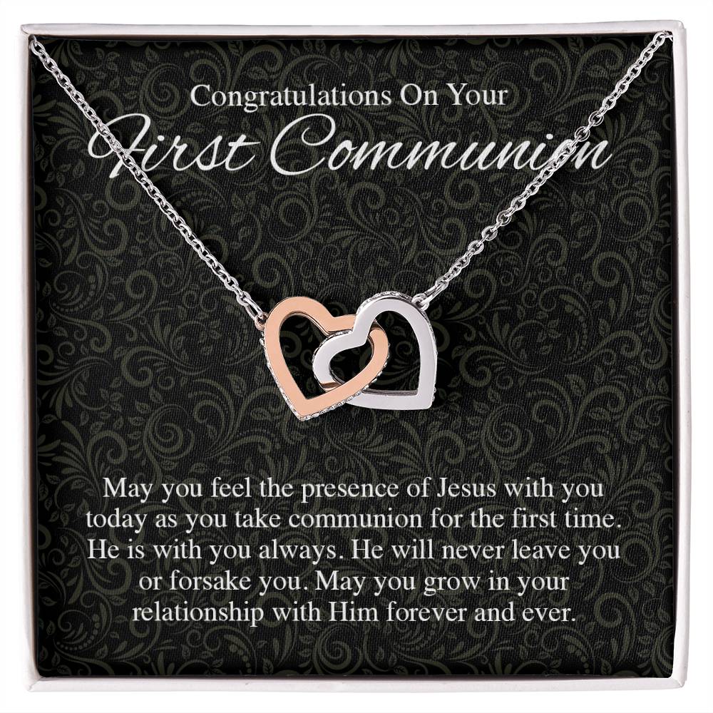 22 Congratualtions On Your First Communion V1 Interlocking Hearts Interlocking Hearts Necklace