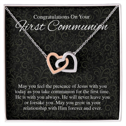 22 Congratualtions On Your First Communion V1 Interlocking Hearts Interlocking Hearts Necklace
