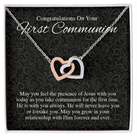 22 Congratualtions On Your First Communion V1 Interlocking Hearts Interlocking Hearts Necklace