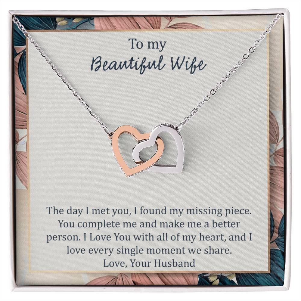To My Wife The Day I Met You - Leaf Interlocking Hearts Necklace