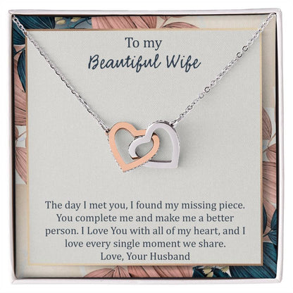 To My Wife The Day I Met You - Leaf Interlocking Hearts Necklace