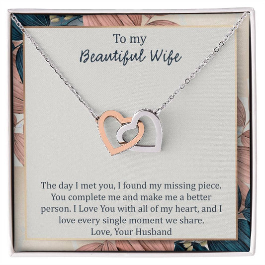 To My Wife The Day I Met You - Leaf Interlocking Hearts Necklace