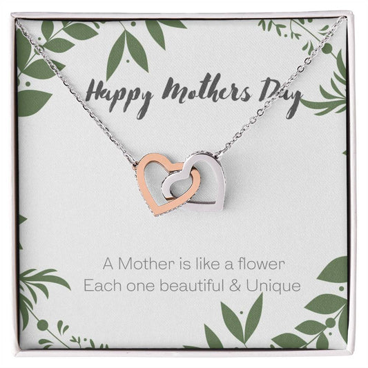 A Mother Is Like A Flower - Each One Beautiful & Unique Interlocked Hearts Mothers Day Gift Interlocking Hearts Necklace