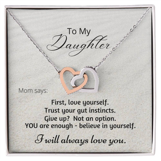 Gift For Daughter Linked Hearts Mom Says Encouragement Message Interlocking Hearts Necklace