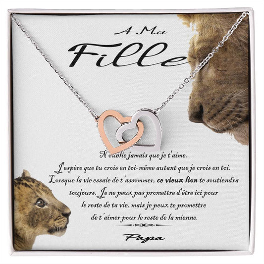 À Ma Fille - Ce Vieux Lion Te Soutiendra Toujours Interlocking Hearts Necklace