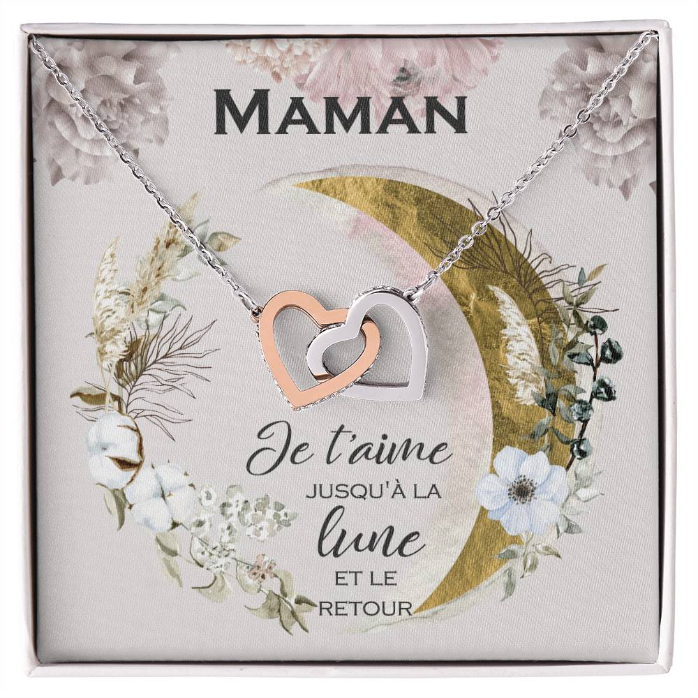 Cadeau Pour Maman Je T'Aime Jusqu'À La Lune Et Back Collier Pour Maman Cadeau De La Fille À La Mère Cadeau De Fête Des Mères Bijoux Pour Femmes Gift For Mom French Interlocking Hearts Necklace