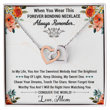 Forever Bonding Heart Necklace Gift Set - To My Daughter You Can Conquer The World Interlocking Hearts Necklace